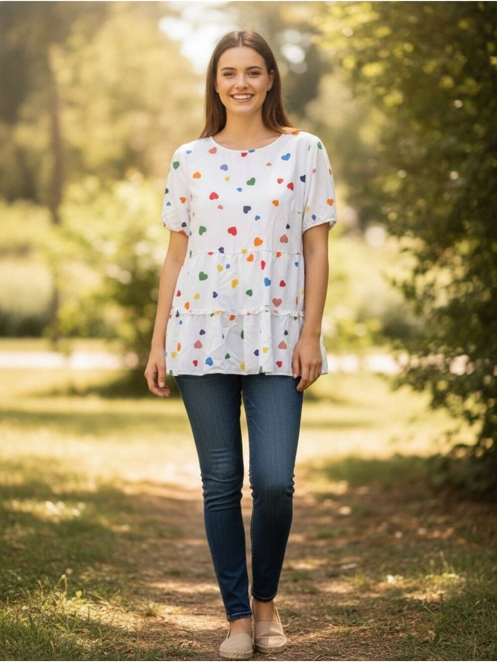 BloomChic White Multicolor Heart Print Top Size 14